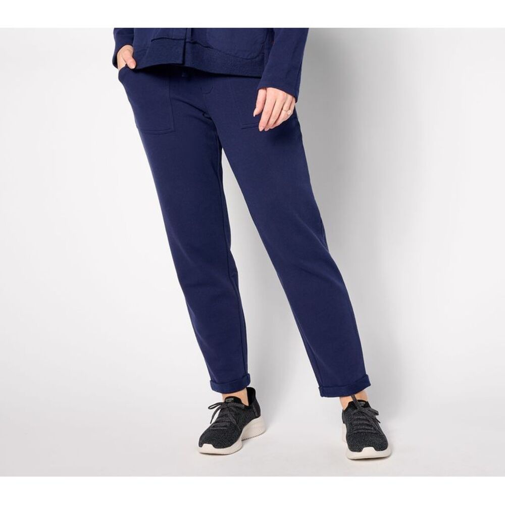 Truth + Style Women's Plus Sz Pants 2X Mixed Media Barrel Leg Pant Blue